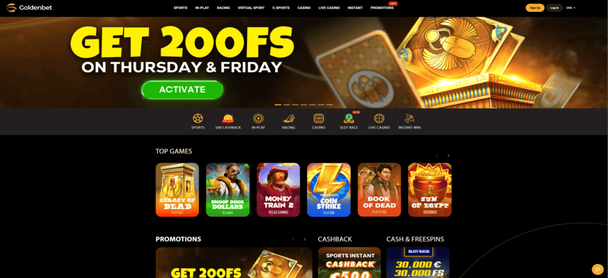 Screenshot of the Goldenbet Casino website